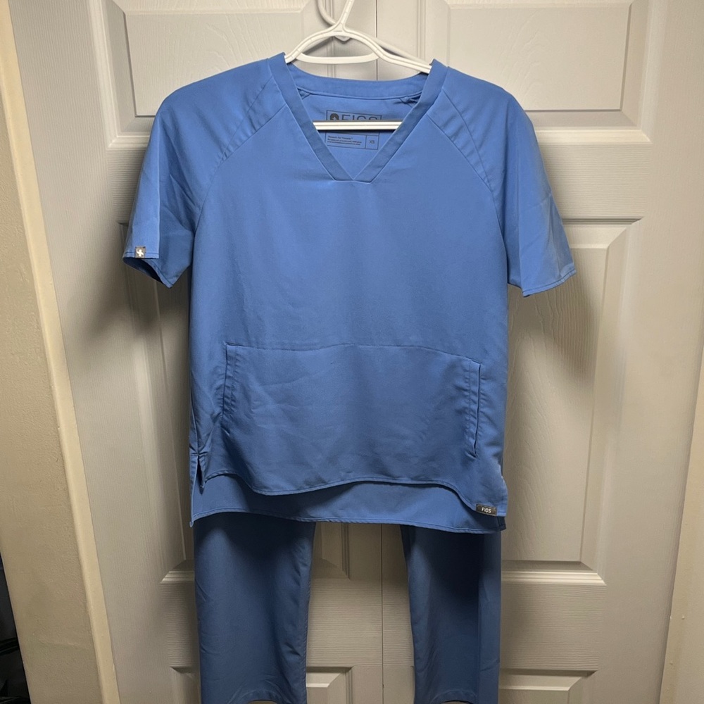 Figs Women's Scrub Top and Pants in Light Blue